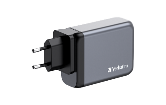 Ladeadapter Verbatim, Universal,GNC-100, GaN, 100W,grau,1x USB-A QC, 3x USB-C PD