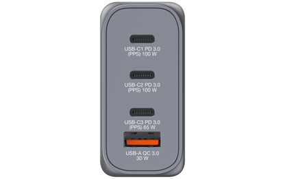 Ladeadapter Verbatim, Universal,GNC-100, GaN, 100W,grau,1x USB-A QC, 3x USB-C PD