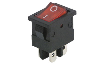 Mini-Wippenschalter McPower, 4-polig, rote Wippe, 250V /6,5A, Stellungen: EIN/AUS