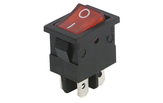 Mini-Wippenschalter McPower, 4-polig, rote Wippe, 250V /6,5A, Stellungen: EIN/AUS