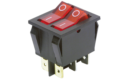 Wippenschalter McPower, 6-polig, rote Wippe, 250V/15A, Stellungen: EIN/AUS