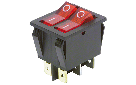 Wippenschalter McPower, 6-polig, rote Wippe, 250V/15A, Stellungen: EIN/AUS