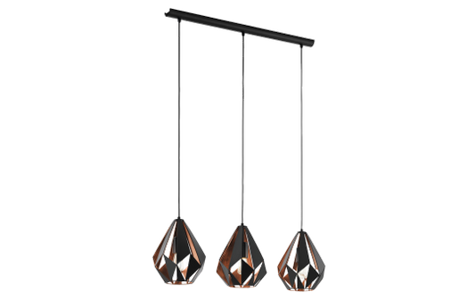 Hängeleuchte EGLO ''Carlton 1'', 3-flammig, E27, Stahl,schwarz/kupfer, 81x21x110cm