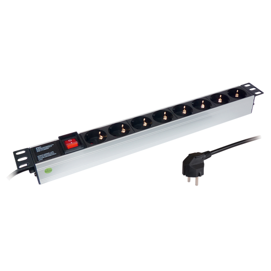 Steckdosenleiste für Rackeinbau 19'', Aluminium, 8-fach, max.3.500W /16A