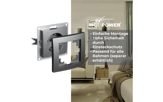 Schutzkontakt-Steckdose McPower ''Flair'' 250V~/16A, UP, Einsteckschutz, anthrazit