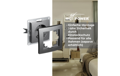 Schutzkontakt-Steckdose McPower ''Flair'' 250V~/16A, UP, Einsteckschutz, anthrazit
