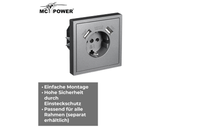 Schutzkontakt-Steckdose McPower ''Shallow'' 2x USB-A - 5V/2,1A