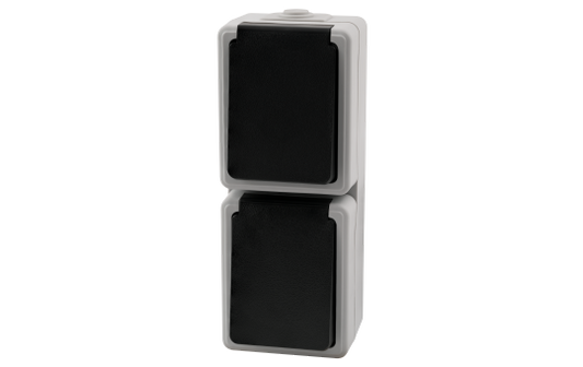 Feuchtraum Doppel-Steckdose McPower ''Taff'', 250V~/16A, IP44, AP, grau