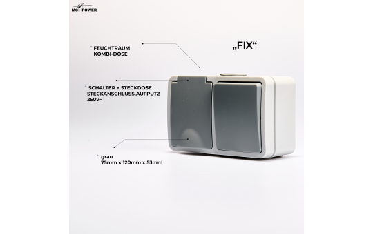 Feuchtraum Kombi-Dose McPower ''Fix'',Schalter+Steckdose,Steckanschluss, 250V~, AP