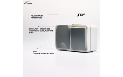 Feuchtraum Kombi-Dose McPower ''Fix'',Schalter+Steckdose,Steckanschluss, 250V~, AP