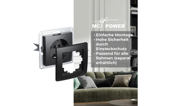 Schutzkontakt-Steckdose McPower ''Flair'', 250V~/16A, Steckanschluss, matt schwarz