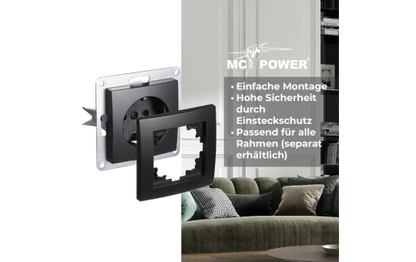 Schutzkontakt-Steckdose McPower ''Flair'', 250V~/16A, Steckanschluss, matt schwarz