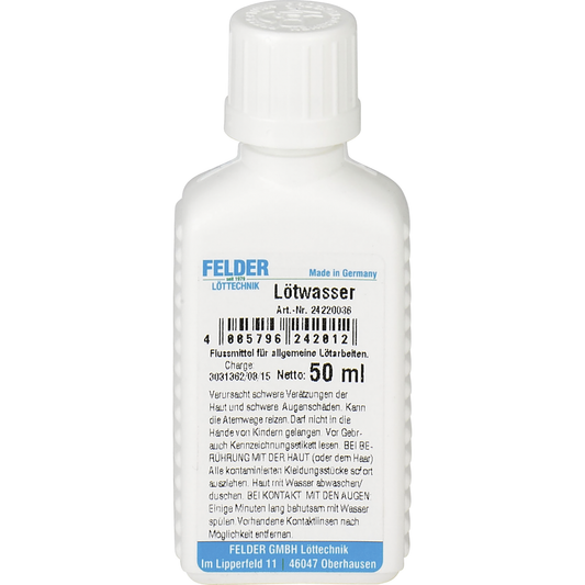 Lötwasser FELDER ''Hobby'', 50ml-Flasche mit Pinseleinsatz, EN ISO 9454-1