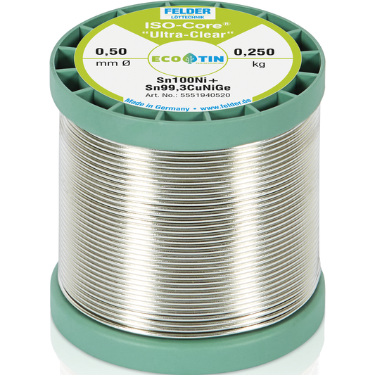 Lötdraht FELDER ISO-CORE ''Ultra Clear'', Sn100Ni+, 0,5mm, 250g, bleifrei