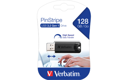 USB 3.2 Stick Verbatim, 128GB Speicher, PinStripe, Typ-A, Schiebemechanismus