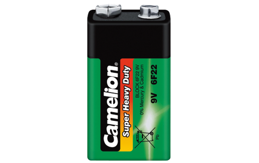 Block-Batterie CAMELION Super Heavy Duty 9V, Typ 6F22, 1er-Shrink