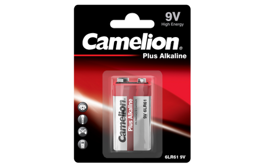 Block-Batterie CAMELION Plus Alkaline 9V, Typ 6F22, 1er Blister