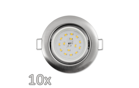 Einbauleuchten-Set McShine, 10xRahmen, 10xLED-Modul, 5W, 400lm, 230V, Edelstahl