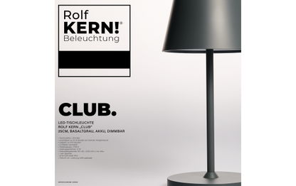 LED-Tischleuchte ROLF KERN „Club Mini“ 25cm, Basaltgrau, Akku, dimmbar
