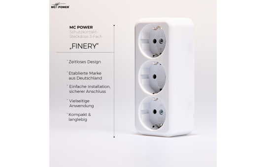 Schutzkontakt-Steckdose 3-fach McPower ''Finery'', 250V/16A, AP, Einsteckschutz, weiß