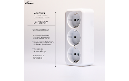 Schutzkontakt-Steckdose 3-fach McPower ''Finery'', 250V/16A, AP, Einsteckschutz, weiß