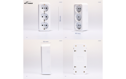 Schutzkontakt-Steckdose 3-fach McPower ''Finery'', 250V/16A, AP, Einsteckschutz, weiß