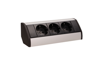 Steckdosenblock Aufbau, schwarz-silber, 3fach, 3680W