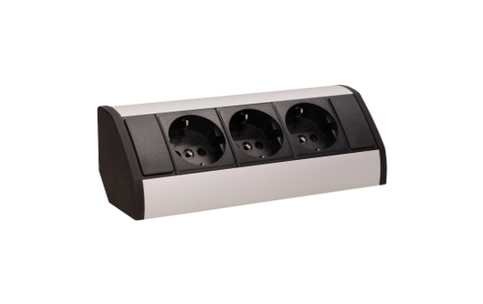 Steckdosenblock Aufbau, schwarz-silber, 3fach, 3680W