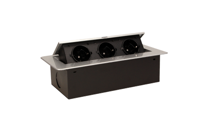 Tisch-Einbausteckdose, 3fach, silber-schwarz, 2500W
