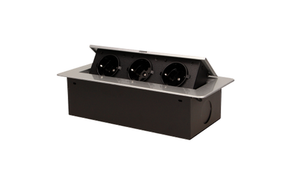 Tisch-Einbausteckdose, 3fach, silber-schwarz, 2500W