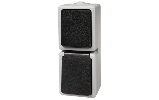Feuchtraum Kombi-Dose McPower ''Taff'', 250V~, Schalter+Steckdose, IP44, AP, grau