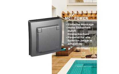 Schutzkontakt-Steckdose McPower ''Flair'', 250V~/16A, UP, IP44, anthrazit