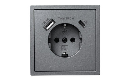 Schutzkontakt-Steckdose McPower ''Shallow'' 1x USB-C - 18W Quickcharge - 1x USB-A