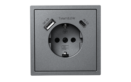 Schutzkontakt-Steckdose McPower ''Shallow'' 1x USB-C - 18W Quickcharge - 1x USB-A