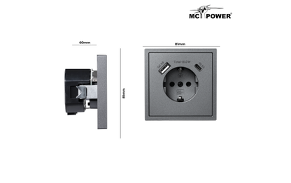 Schutzkontakt-Steckdose McPower ''Shallow'' 1x USB-C - 18W Quickcharge - 1x USB-A