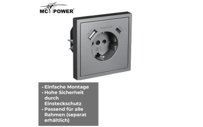 Schutzkontakt-Steckdose McPower ''Shallow'' 1x USB-C - 18W Quickcharge - 1x USB-A