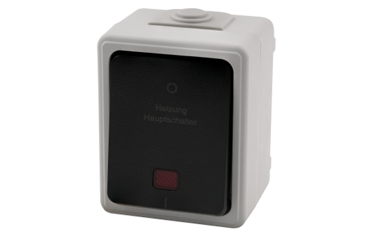 Feuchtraum Heizungs Hauptschalter McPower ''Taff'', 250V~/10A, IP44, AP, grau