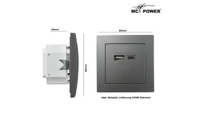 USB-Ladedose McPower ''Flair'' 2-fach, USB-C, PD 3.0 20W, anthrazit