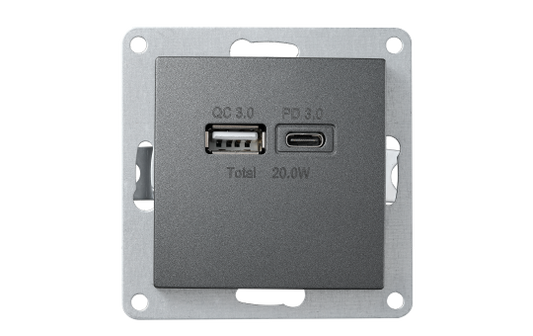 USB-Ladedose McPower ''Flair'' 2-fach, USB-C, PD 3.0 20W, anthrazit