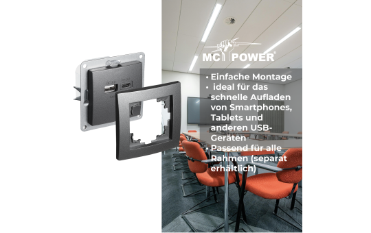 USB-Ladedose McPower ''Flair'' 2-fach, USB-C, PD 3.0 20W, anthrazit