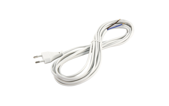 Euro-Netzkabel McPower mit blanken Enden Länge 5,0m, 2x0,75 mm², weiß