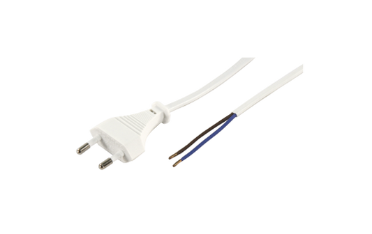 Euro-Netzkabel McPower mit blanken Enden Länge 5,0m, 2x0,75 mm², weiß