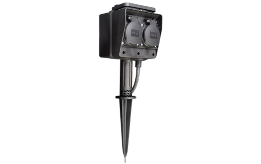 Gartensteckdose McPower, 2-fach, IP44, mit Erdpieß, 3m Kabel, Zeitschaltuhr