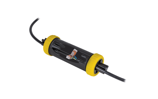 Durchgangs-Erdmuffe, LxØ 190x70mm, IP68 - wasserdicht bis 1m, 230V, schwarz/gelb