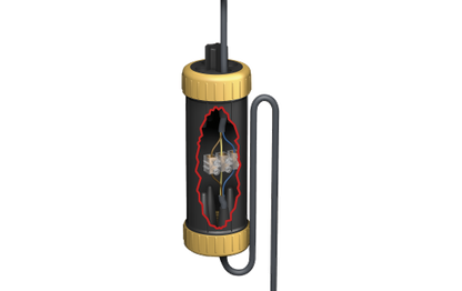 Durchgangs-Erdmuffe, LxØ 190x70mm, IP68 - wasserdicht bis 1m, 230V, schwarz/gelb