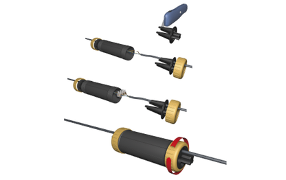 Durchgangs-Erdmuffe, LxØ 190x70mm, IP68 - wasserdicht bis 1m, 230V, schwarz/gelb