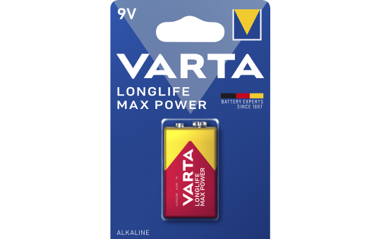 9V-Block Batterie VARTA  ''Longlife Max Power'' Alkaline, 6LR61, 9V