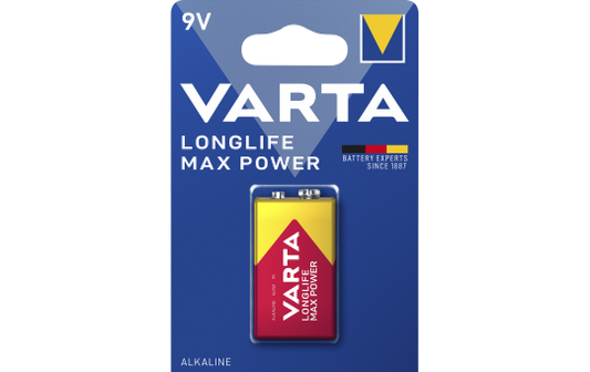 9V-Block Batterie VARTA  ''Longlife Max Power'' Alkaline, 6LR61, 9V