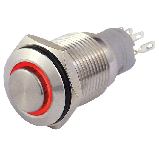 Vollmetallschalter mit Ringbeleuchtung, rot, 16mm-Ø, 250V, 3A, Lötanschluss