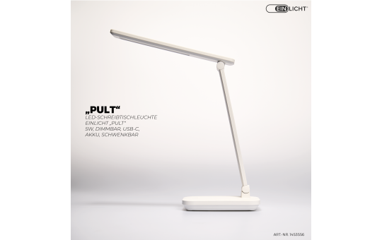 LED-Schreibtischleuchte EINLICHT ''Pult'' 5W, dimmbar, USB-C, Akku, schwenkbar